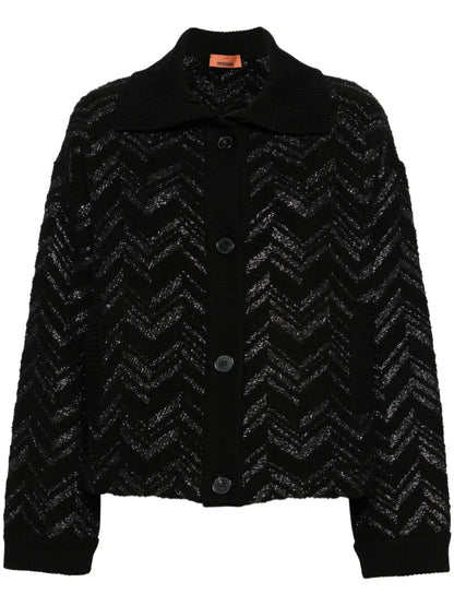 Zigzag-Woven Lurex-Detailed Cardigan