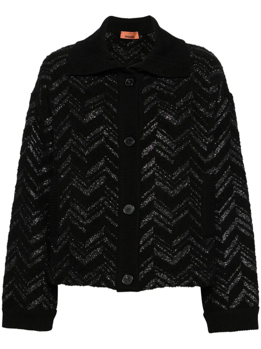 Zigzag-Woven Lurex-Detailed Cardigan