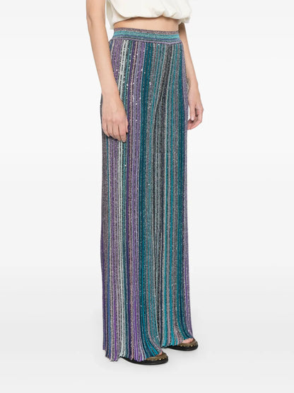 Sequin-Embellished Ribbed Palazzo Pants