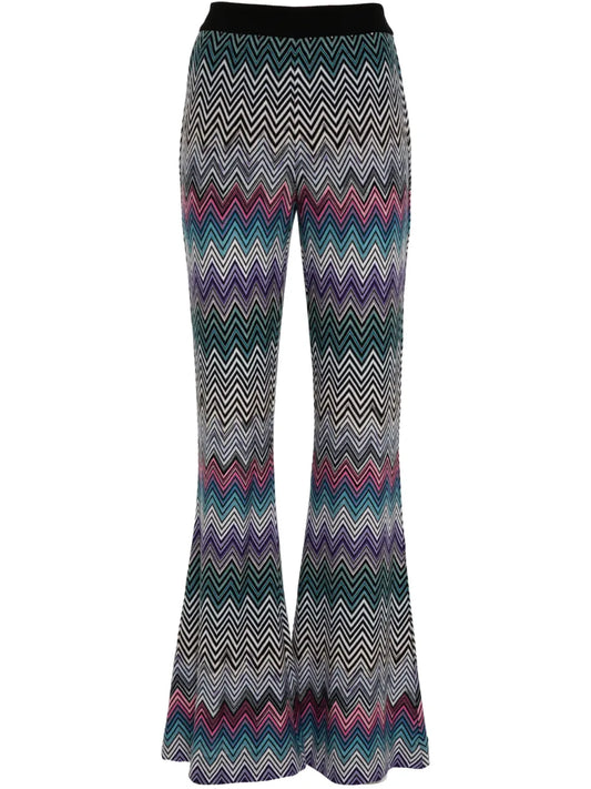 Zigzag Woven Wool Flared Trousers