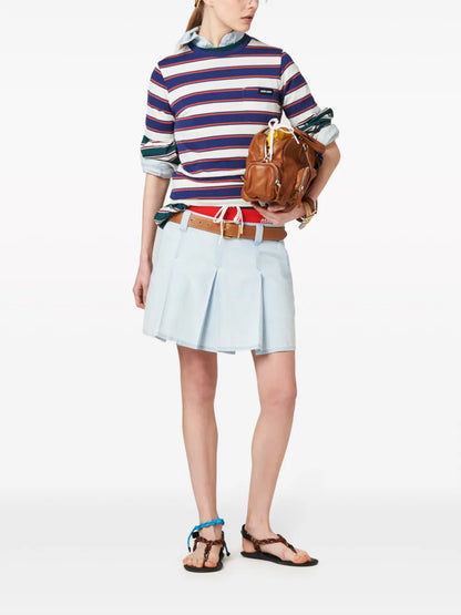 Low-Rise Pleated Chambray Skirt