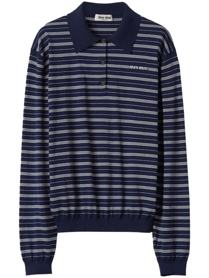 Logo-Print Striped Polo Top