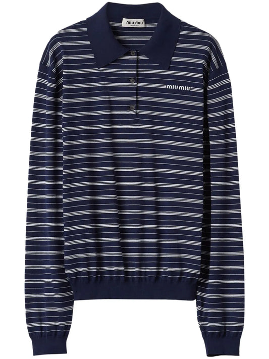 Logo-Print Striped Polo Top
