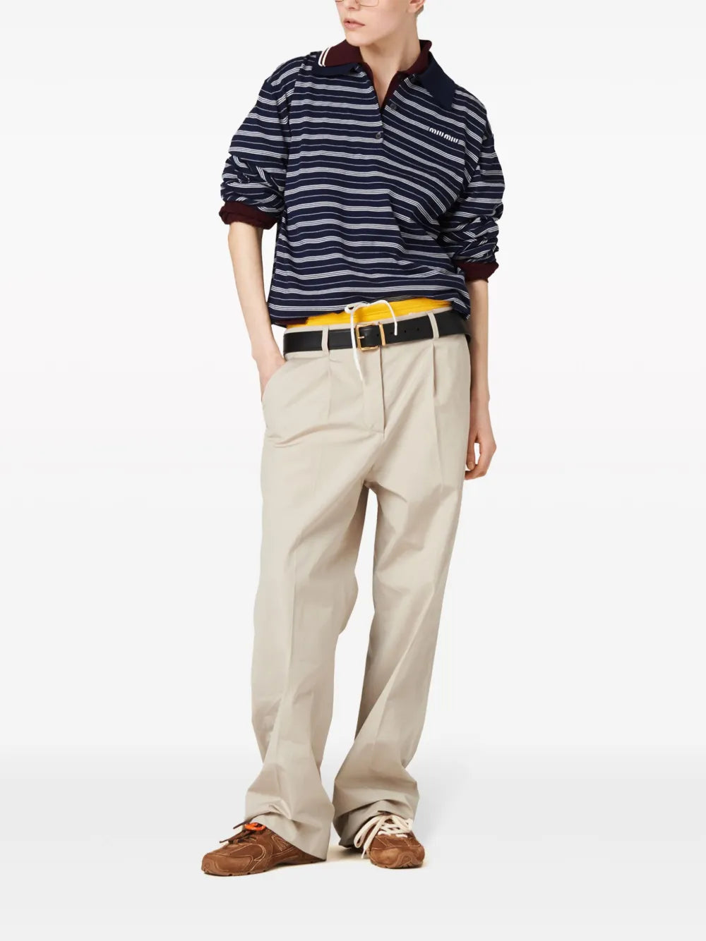 Logo-Print Striped Polo Top