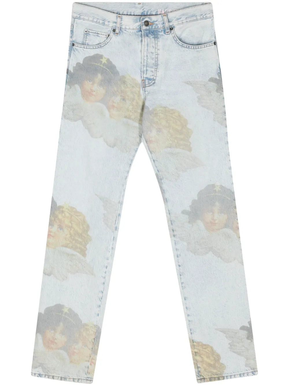 Angel-Print Mid-Rise Straight Jeans