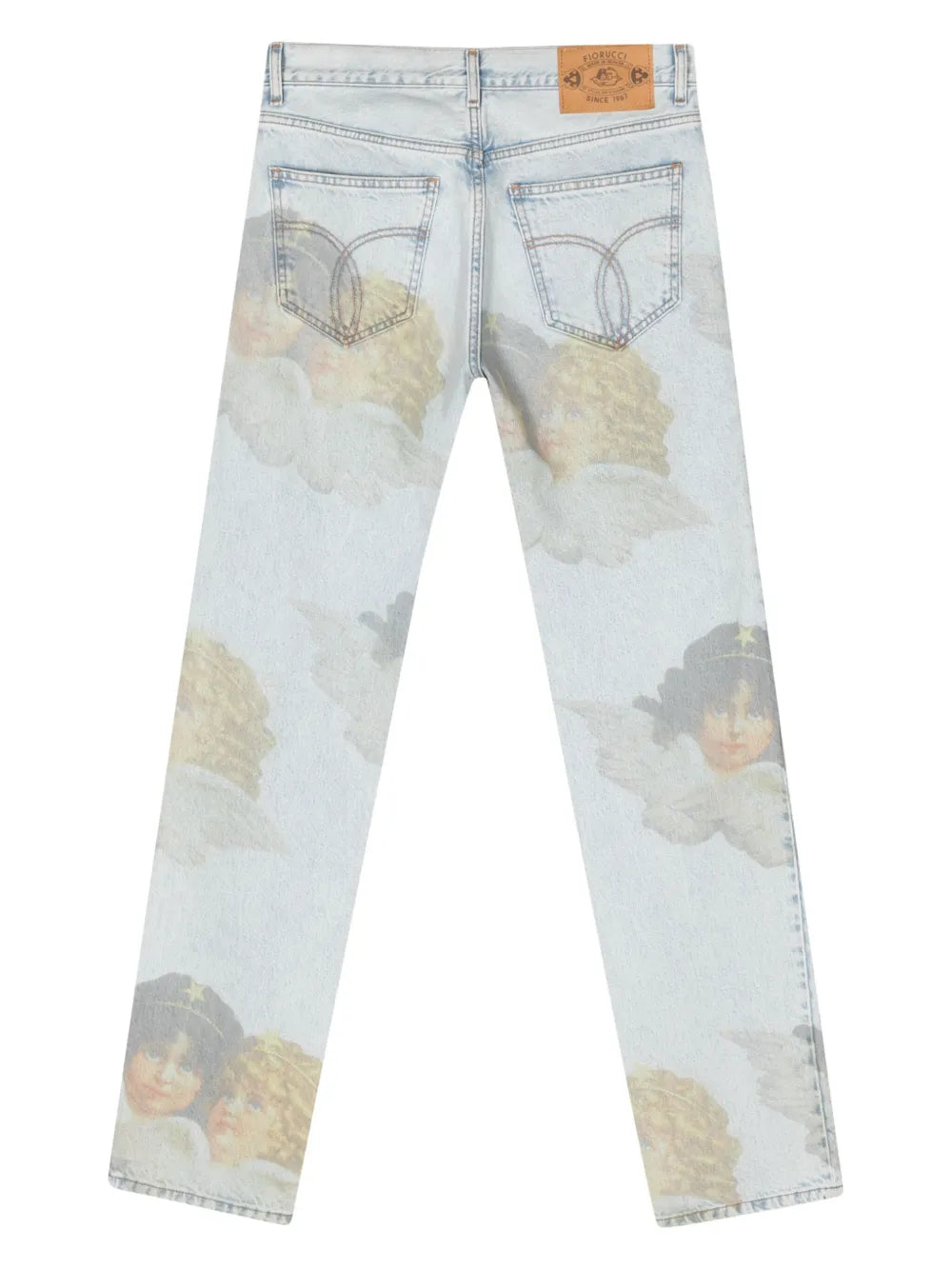 Angel-Print Mid-Rise Straight Jeans