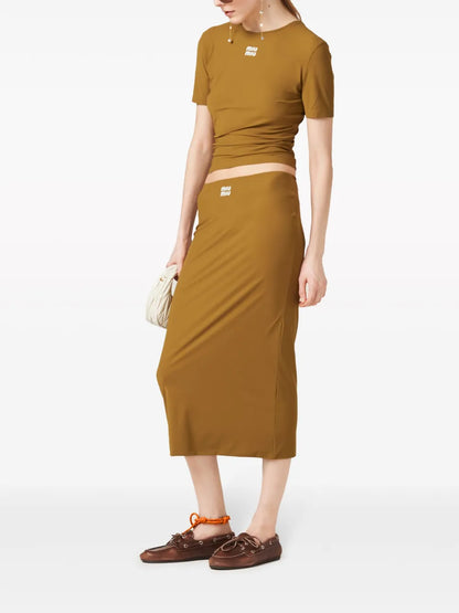 Rubberized-Logo Midi Skirt