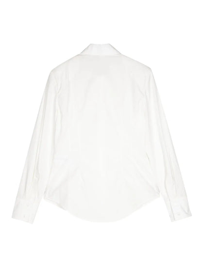 Front-Belt Long-Sleeve Cotton Shirt