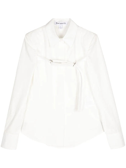 Front-Belt Long-Sleeve Cotton Shirt