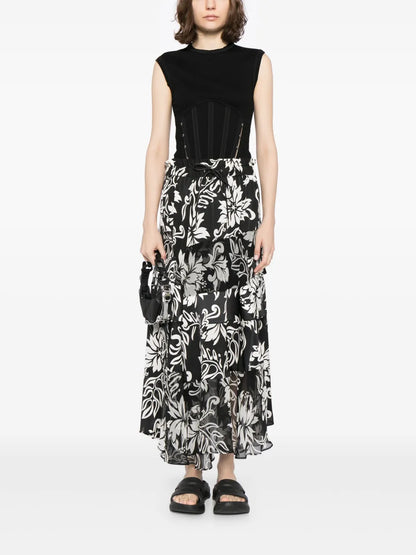 Floral-Print Pleated Midi Skirt