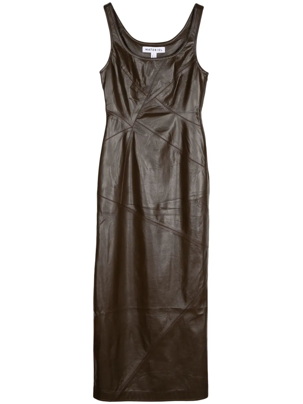 Diagonal-Stitch Faux-Leather Midi Dress
