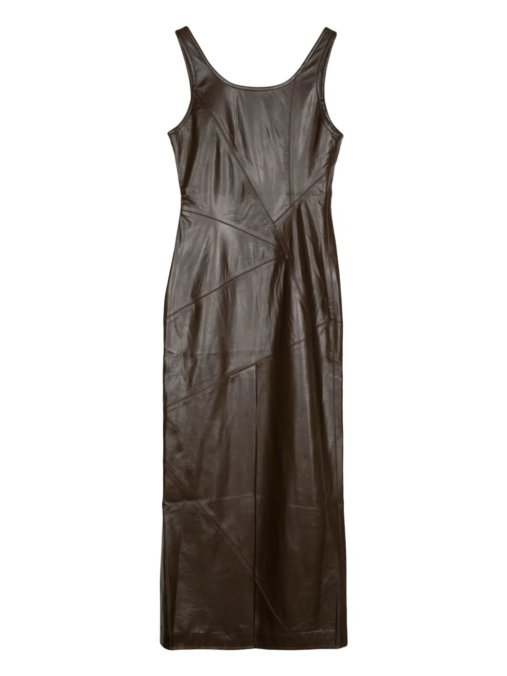 Diagonal-Stitch Faux-Leather Midi Dress