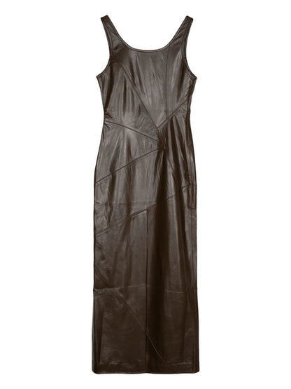Diagonal-Stitch Faux-Leather Midi Dress