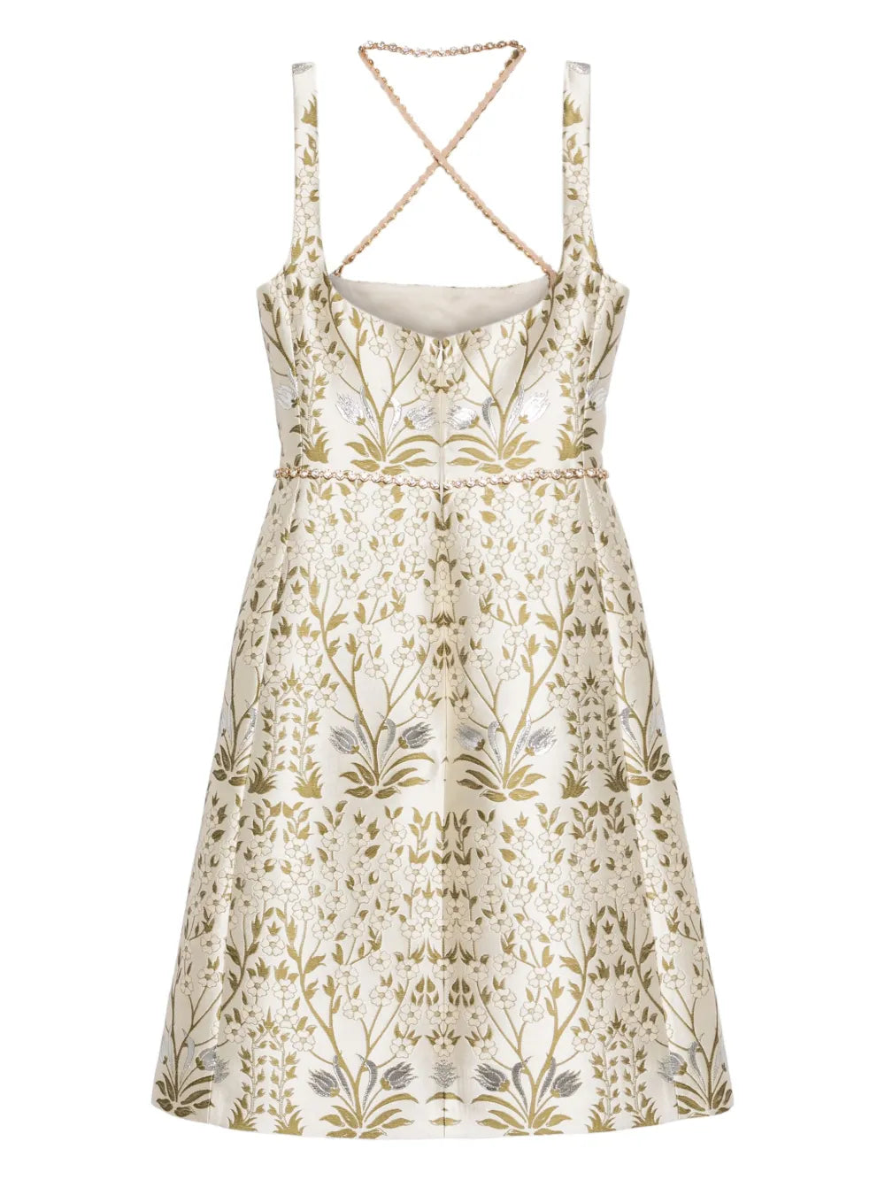 Crystal-Embellished Floral-Jacquard Mini Dress