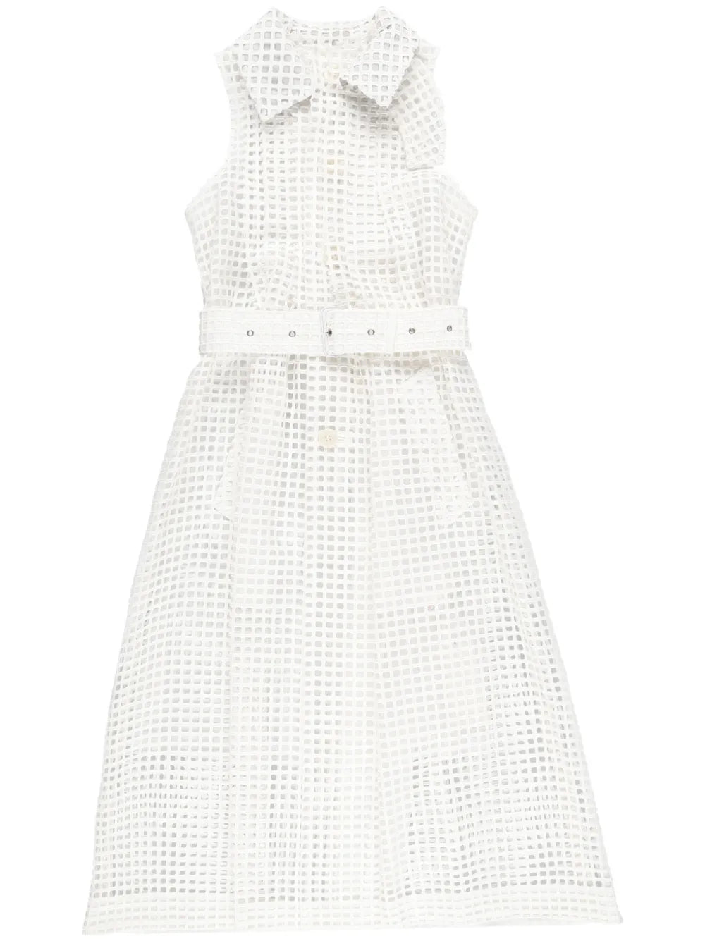 Belted Cotton-Mesh Midi Shirt Dress