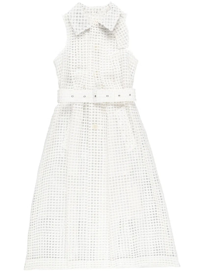 Belted Cotton-Mesh Midi Shirt Dress