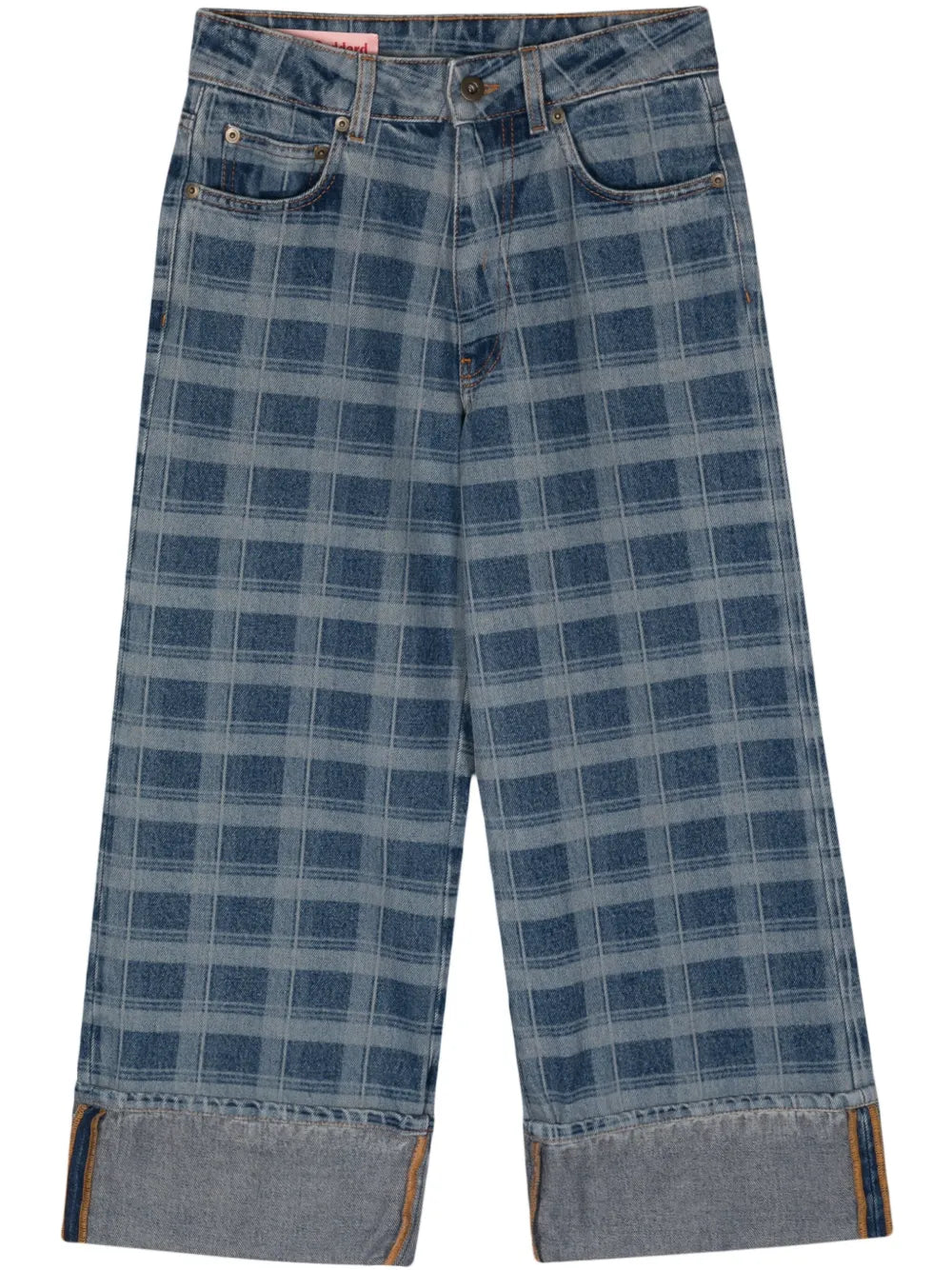 Check-Print Wide-Leg Jeans