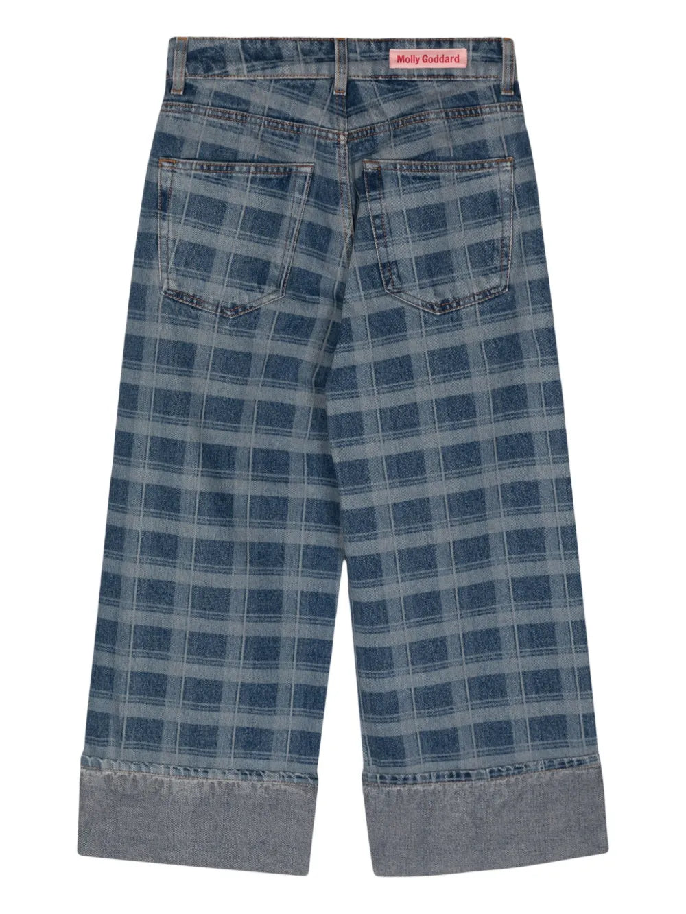 Check-Print Wide-Leg Jeans