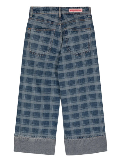 Check-Print Wide-Leg Jeans