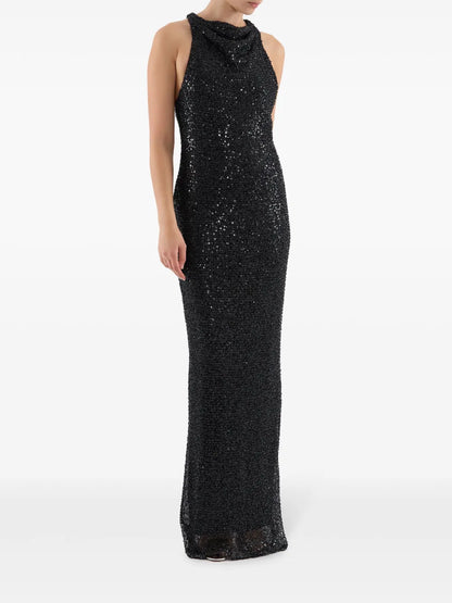 Nixie Sequin-Embellished Halterneck Gown