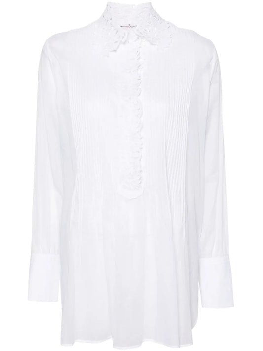 Floral-Embroidered Pleated Blouse