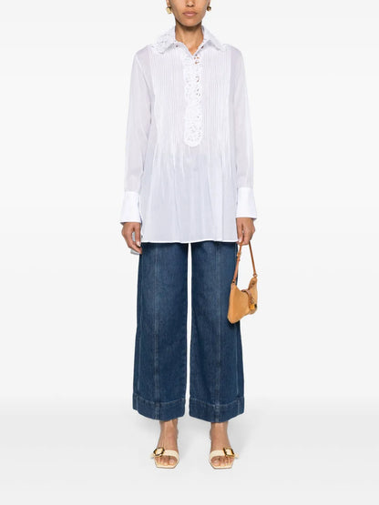 Floral-Embroidered Pleated Blouse