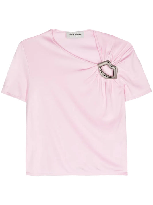Lips-Motif Asymmetric T-Shirt