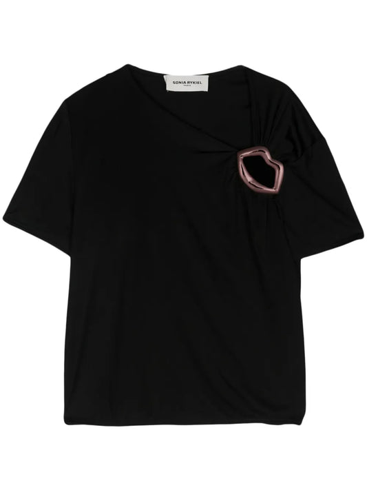 Lips-Motif Asymmetric T-Shirt