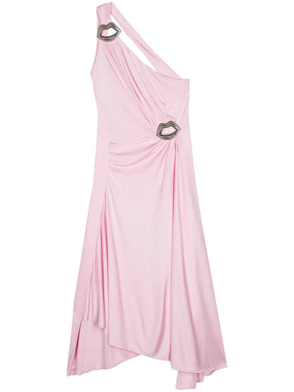 Lips-Motif Asymmetric Midi Dress