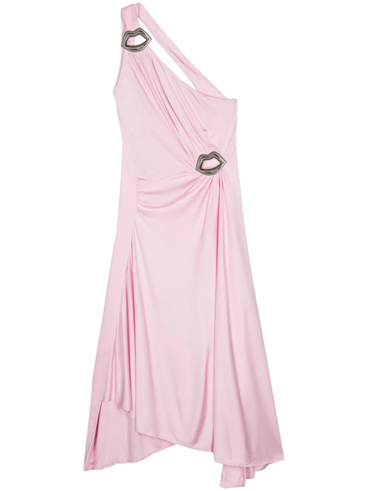 Lips-Motif Asymmetric Midi Dress