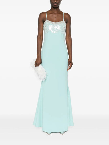 Crystal-Embellishment Crepe Maxi Dress