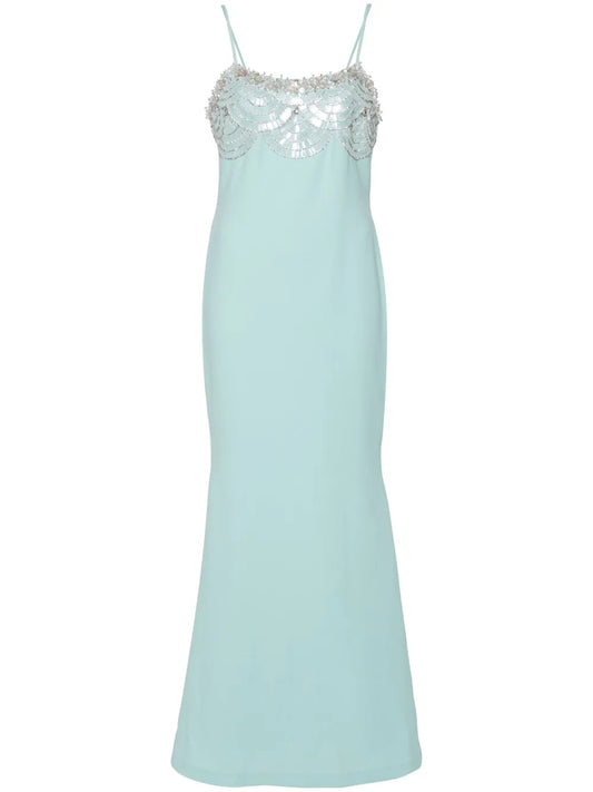 Crystal-Embellishment Crepe Maxi Dress