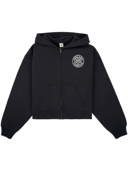 Paris Country Club-Print Cropped Hoodie