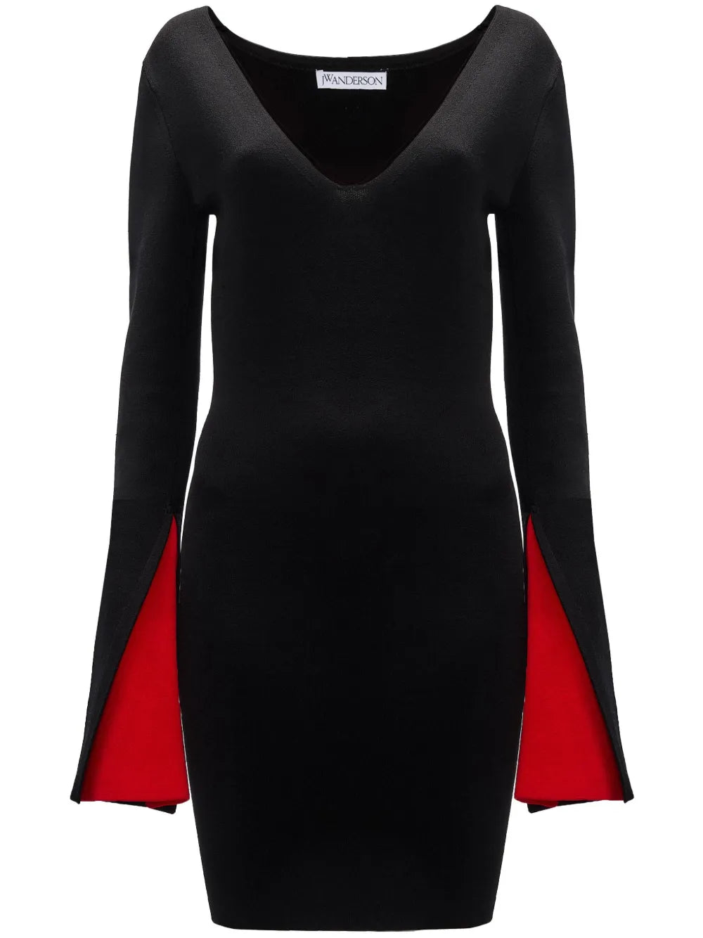 Contrast-Cuff V-Neck Dress