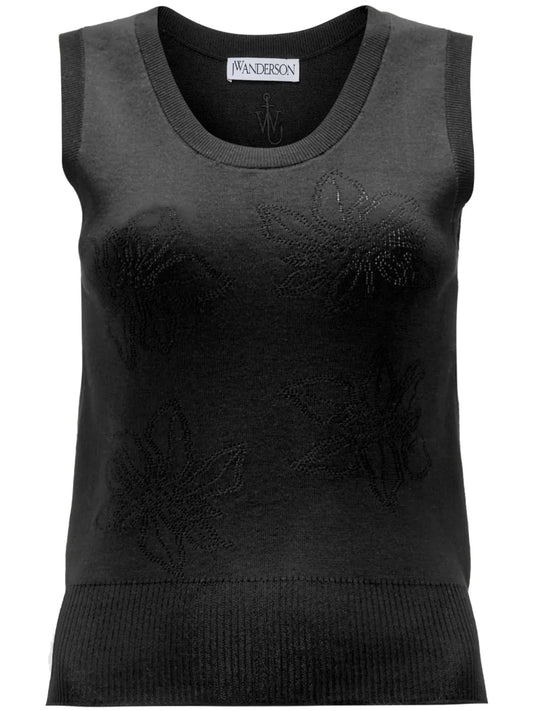 Floral-Motif Pointelle-Knit Tank Top