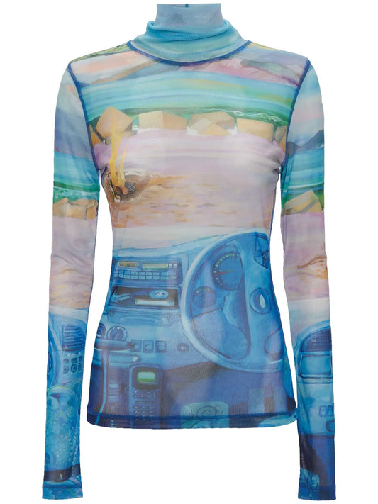 Graphic-Print Roll-Neck T-Shirt