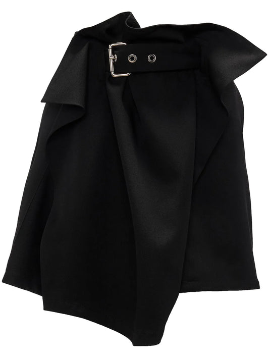 Asymmetric Draped Wool Mini Skirt