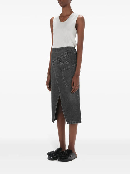 Twisted Denim Midi Skirt