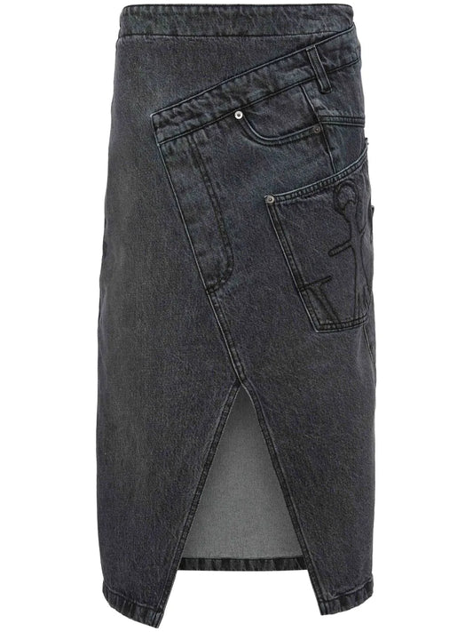 Twisted Denim Midi Skirt