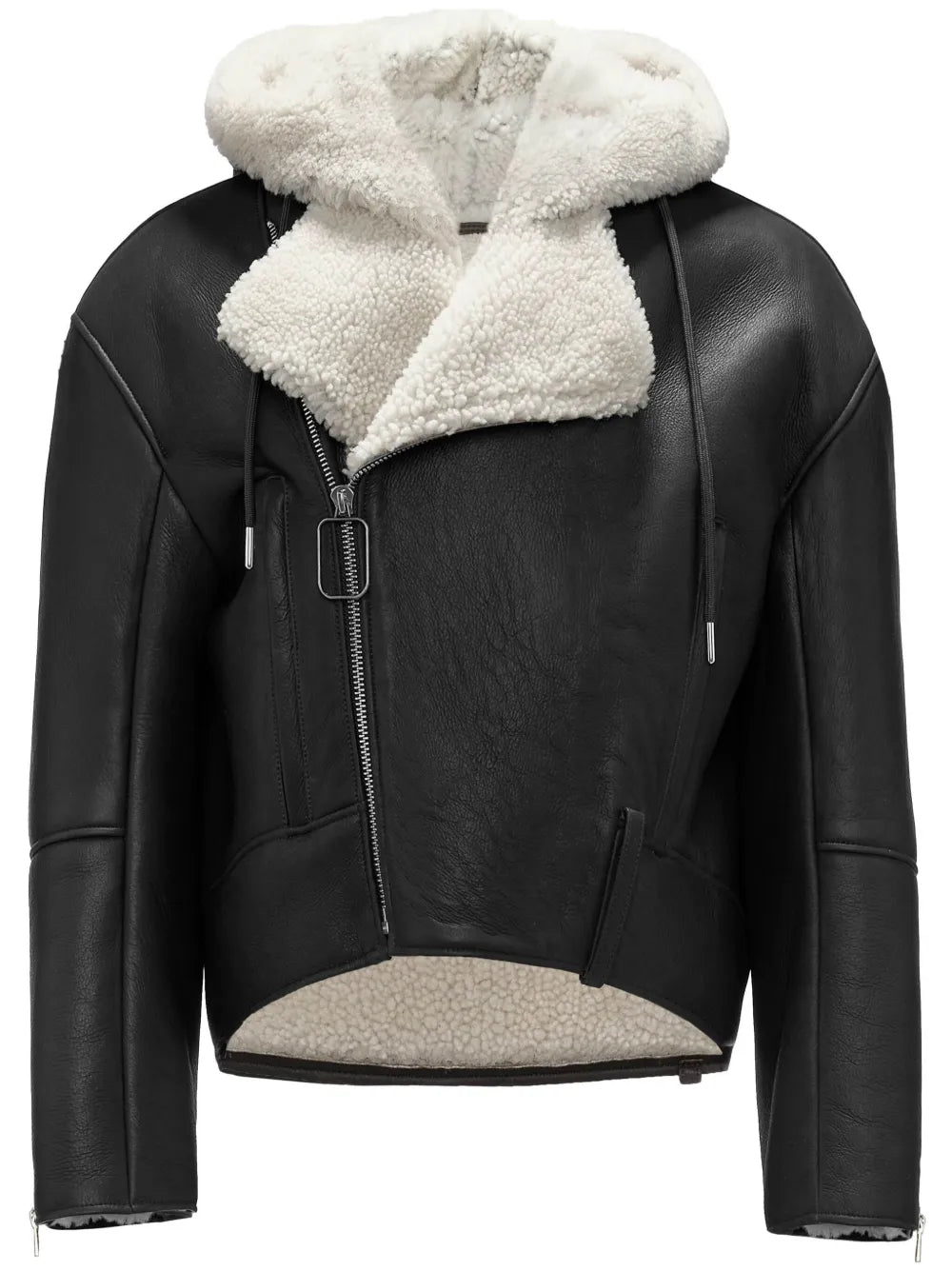 Shearling-Trim Leather Biker Jacket