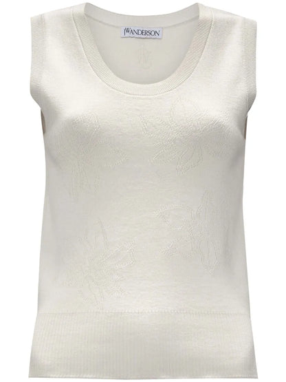 Floral-Motif Pointelle-Knit Tank Top