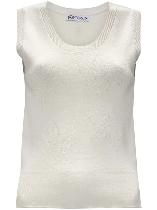 Floral-Motif Pointelle-Knit Tank Top