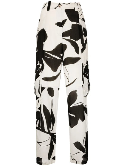 Abstract-Print Silk Cargo Trousers