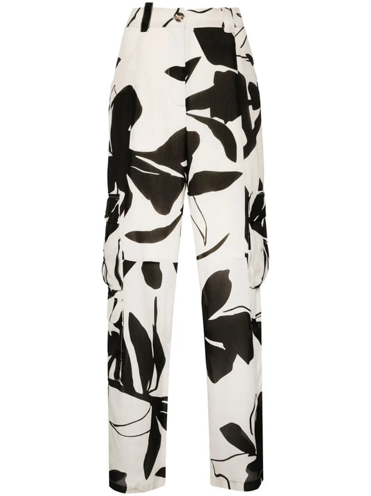 Abstract-Print Silk Cargo Trousers