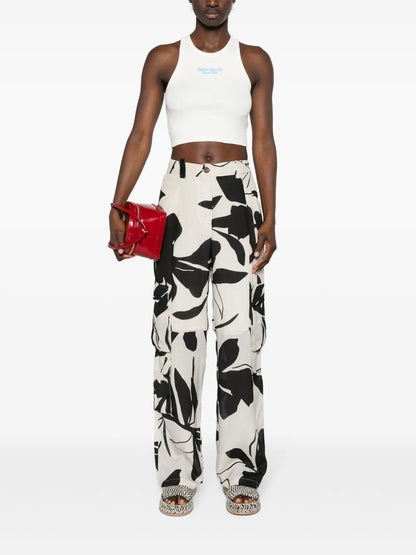 Abstract-Print Silk Cargo Trousers