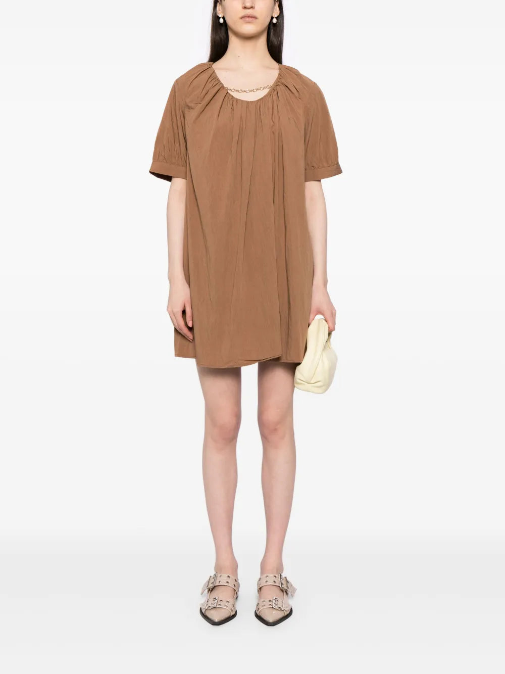 Chain Link-Detail Short-Sleeved Dress