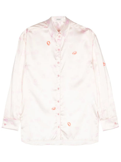Lipstick-Print Satin Shirt