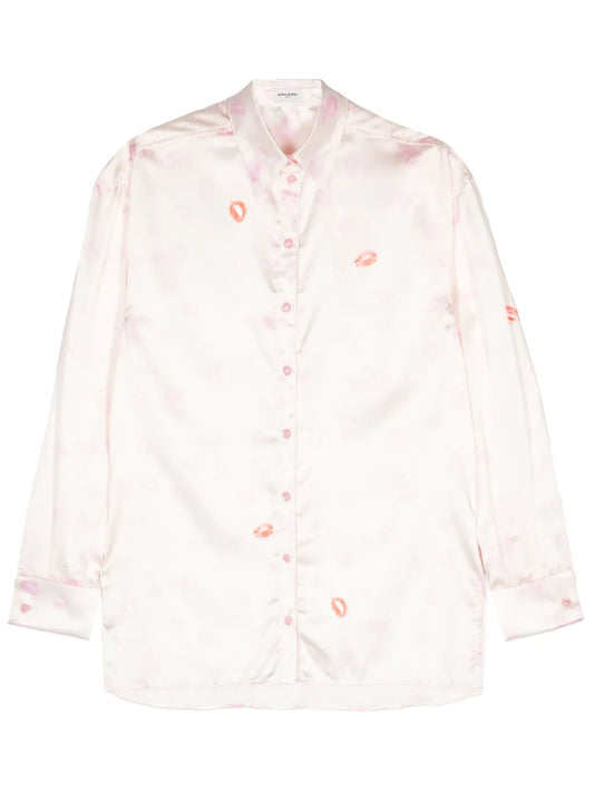 Lipstick-Print Satin Shirt