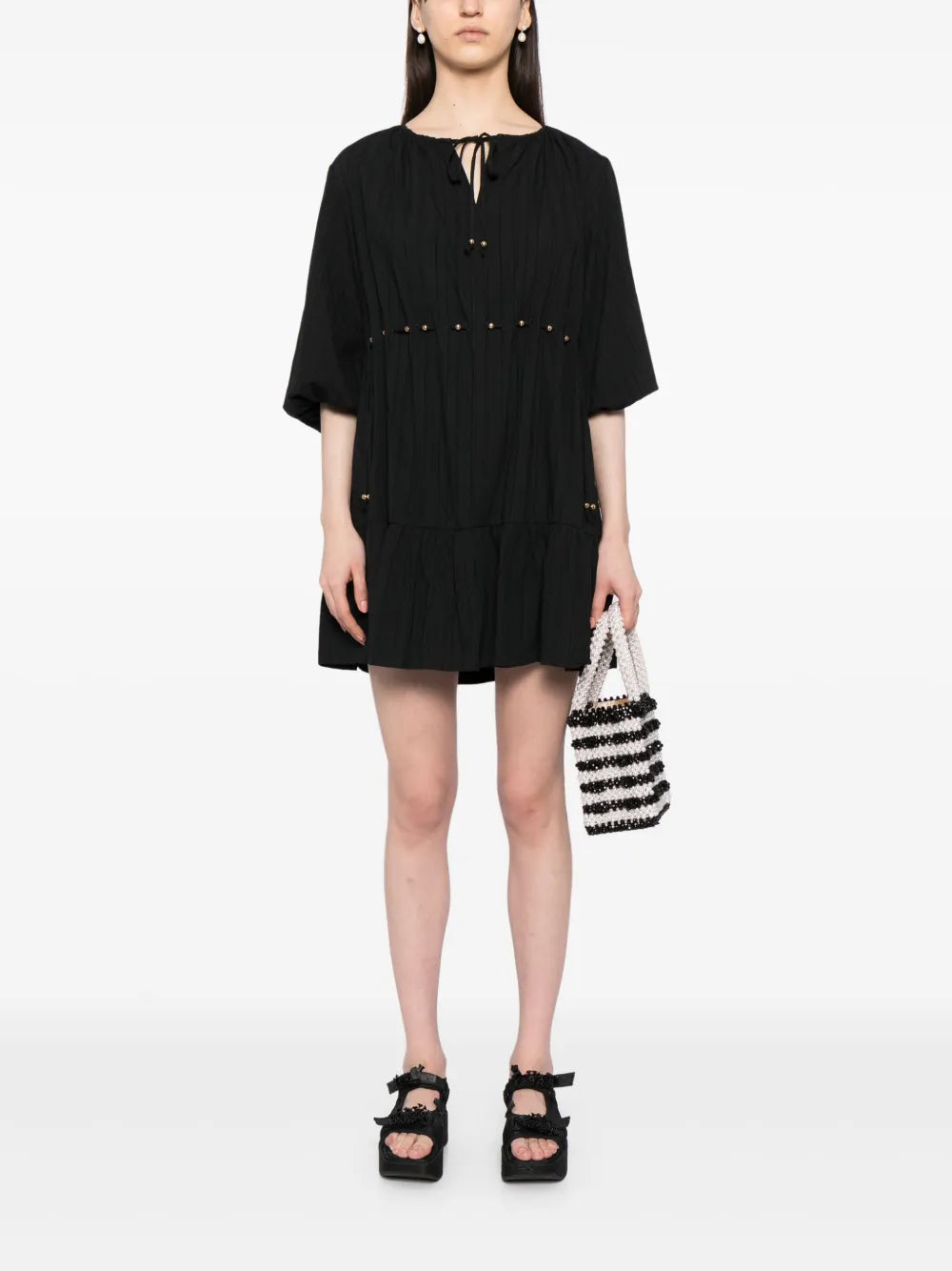 Bead-Embellished Cotton Dress