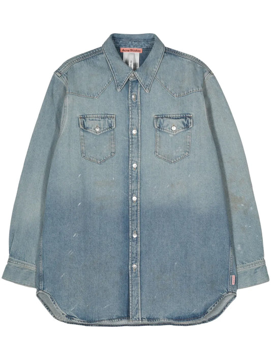Paint-Splatter Denim Shirt